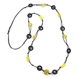 necklace beads yellow chain black 100cm