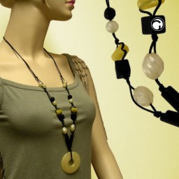 necklace round yellow-silk-black 95cm