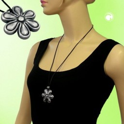 necklace antique silver flower black