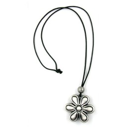 necklace antique silver flower black