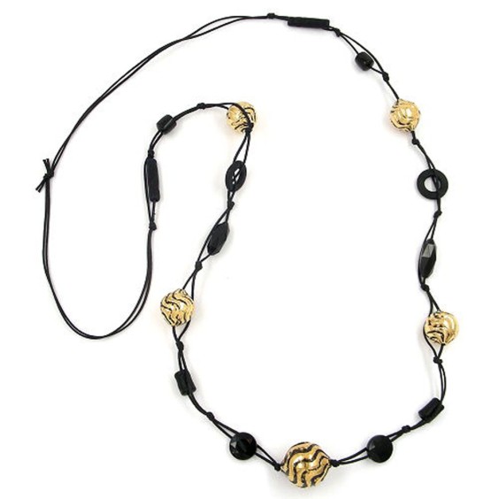 necklace wavy beads black-gold 100cm