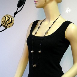 necklace wavy beads black-gold 100cm