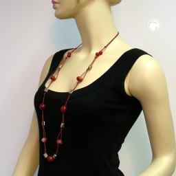 necklace beads red gold-tone