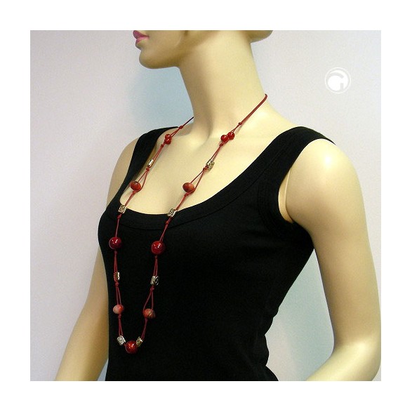 necklace beads red gold-tone