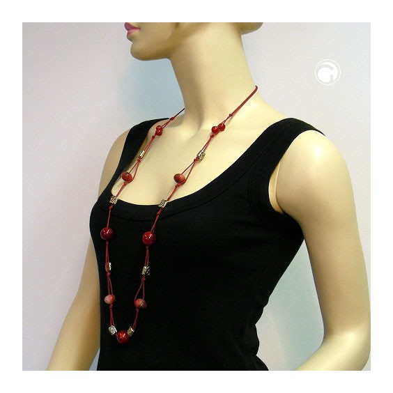 necklace beads red gold-tone