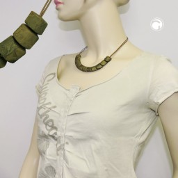 necklace slanted beads olive marbled cord olive