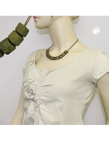 necklace slanted beads olive marbled cord olive