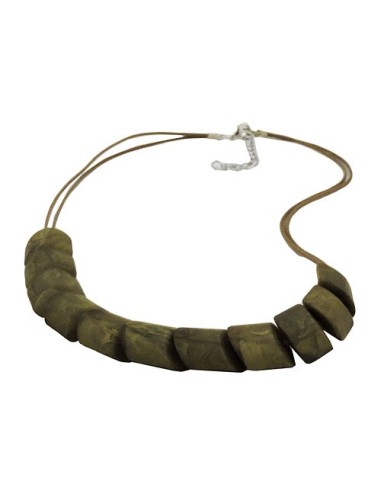 necklace slanted beads olive marbled cord olive