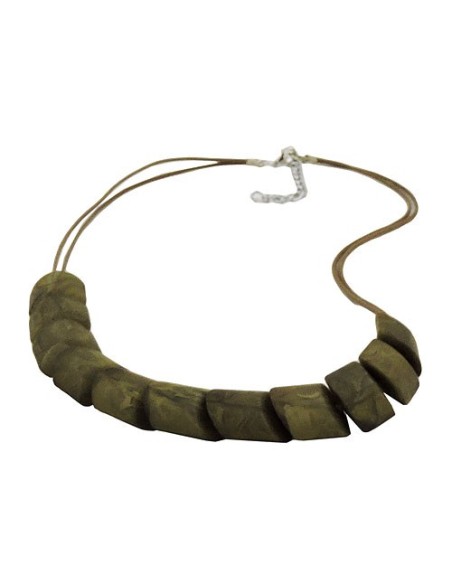 necklace slanted beads olive marbled cord olive