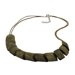 necklace slanted beads olive marbled cord olive