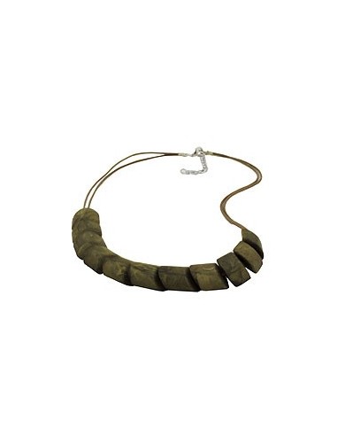 necklace slanted beads olive marbled cord olive