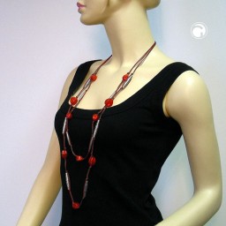 necklace 2 rows red-grey silver-tone 105cm