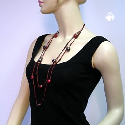 necklace 2 rows red-black silver-tone 95cm