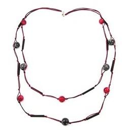 necklace 2 rows red-black silver-tone 95cm