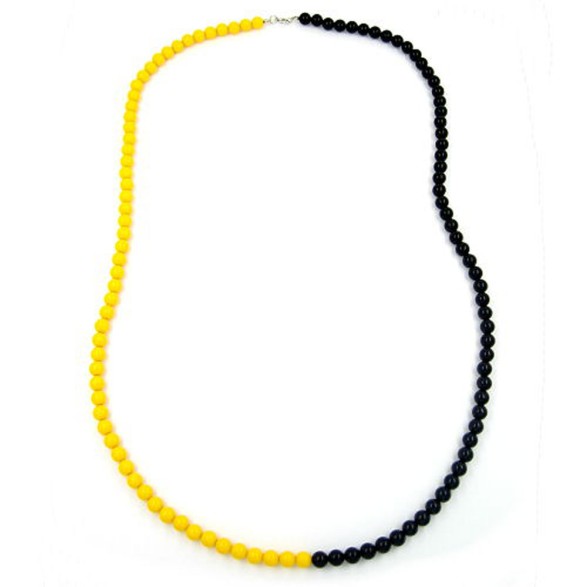 necklace beads 8mm yellow-black 90cm