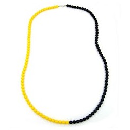 necklace beads 8mm yellow-black 90cm