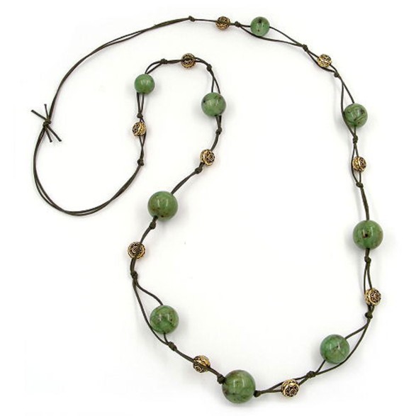 necklace beads green-brown 100cm