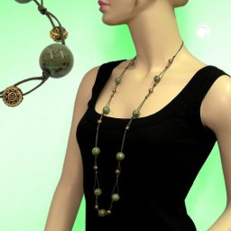 necklace beads green-brown 100cm