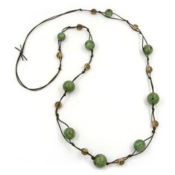 necklace beads green-brown 100cm