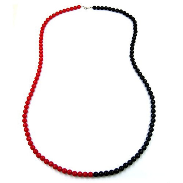 necklace beads 8mm red-black 90cm