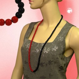 necklace beads 8mm red-black 90cm