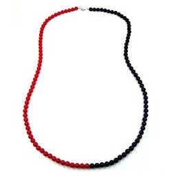 necklace beads 8mm red-black 90cm