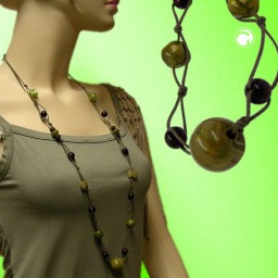 necklace beads green-olive-brown 100cm