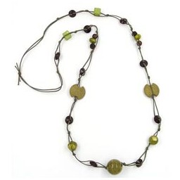 necklace beads green-olive-brown 100cm