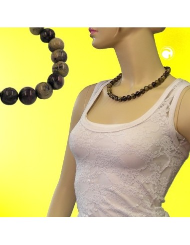 necklace beads 12mm green-black 50cm