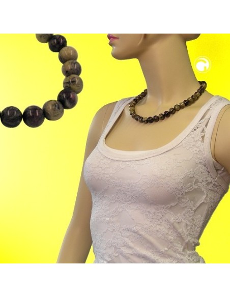 necklace beads 12mm green-black 50cm