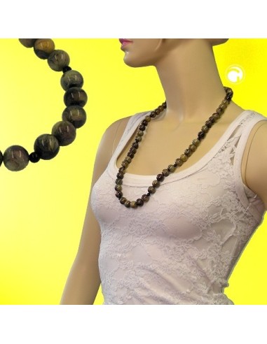 necklace beads 12mm green-black 75cm
