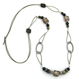 necklace stone bead brown-grey 100cm