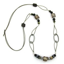 necklace stone bead brown-grey 100cm