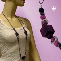 necklace dice lilac silver-tone