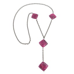 necklace 4 beads pink-marbeled 95cm