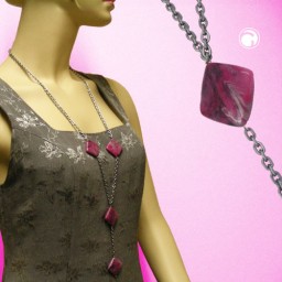 necklace 4 beads pink-marbeled 95cm