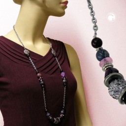 necklace anchor chain grey-purple 95cm