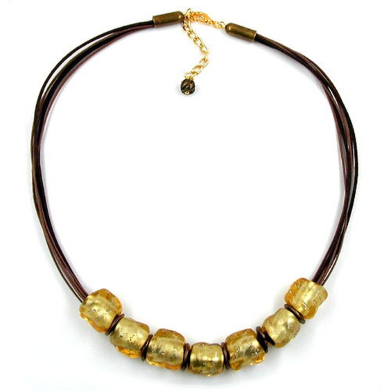 necklace stone bead gold-tone 50cm