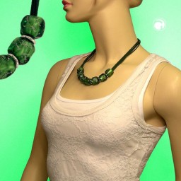 necklace stone bead green-silver 50cm