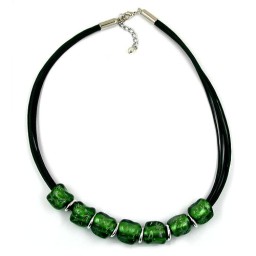 necklace stone bead green-silver 50cm