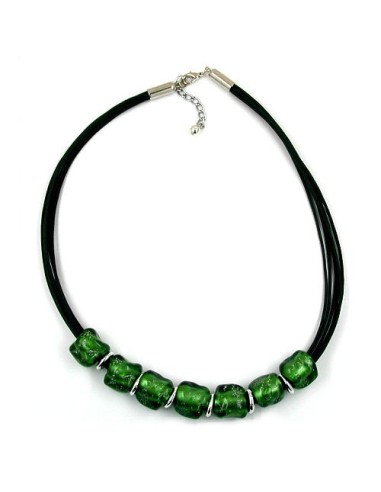 necklace stone bead green-silver 50cm