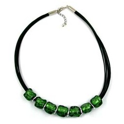 necklace stone bead green-silver 50cm