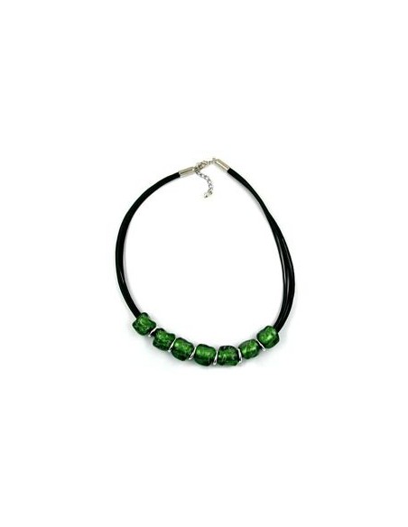 necklace stone bead green-silver 50cm