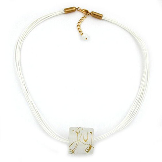 necklace big bead transparent/ gold