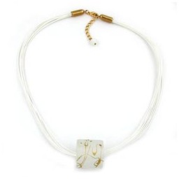 necklace big bead transparent/ gold