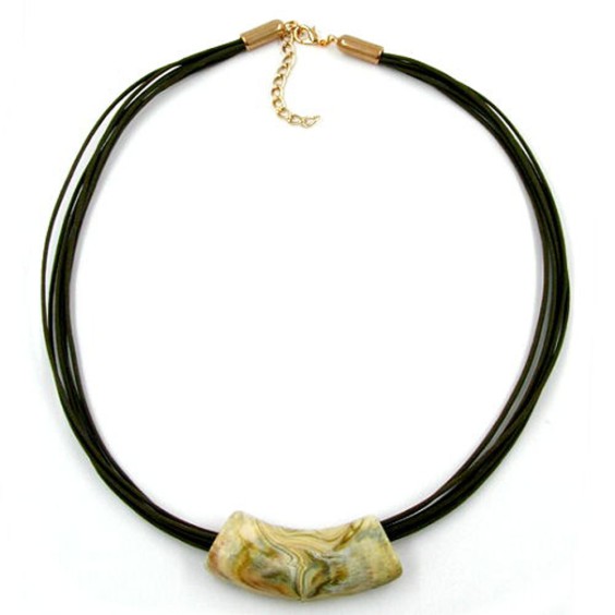 necklace tube flat curved beige-olive 50cm