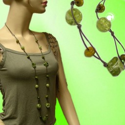 necklace beads olive-crash 110cm