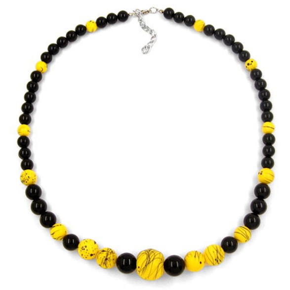 necklace beads yellow-black 53cm