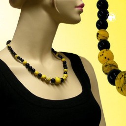 necklace beads yellow-black 53cm