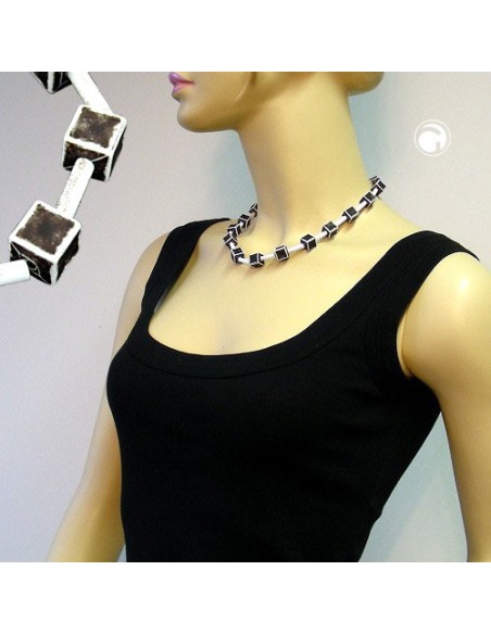 necklace dice 10mm black-white-grey 45cm